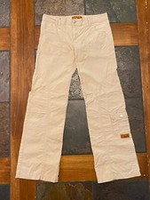 Vtg Kik Girl Y2K Wide Leg Baggy Cargo Rave Pants Light Khaki Cream Size 5