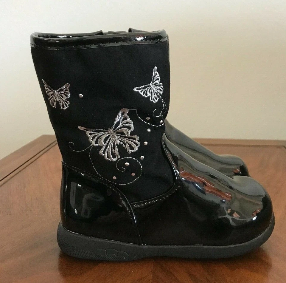 Chatties Boots Black Butterfly Shoes Dress Fancy Patent Toddler Girls Size S 5 6 - Image 3 of 4
