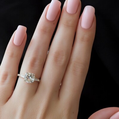 Cushion Cut Ct Lab Grown IGI Diamond Engagement Ring 14k Yellow Gold 