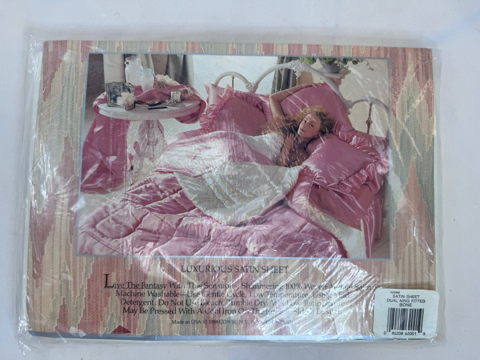 Vintage Satin King Ivory FITTED Sheet Fantasies By Morgan Taylor USA New Sealed