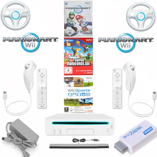 Nintendo Wii Konsole komplett mit HDMI + Spiel Auswahl u.a. Mario Kart, Bros