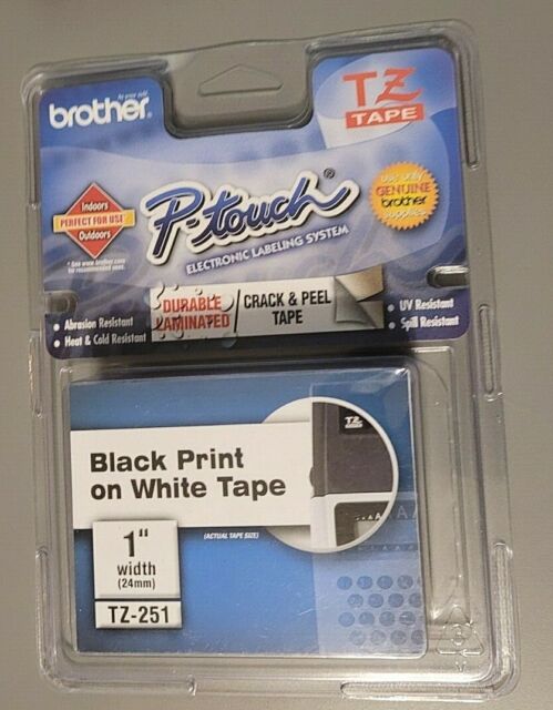 Brother TX 251 Laminated Tape Black on White 
