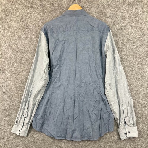 Asos Shirt Mens 2XL Grey Long Sleeve Collared Slim Cotton Button Up 9809 - Picture 9 of 12