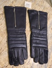 Vintage Men's Size L 9 Black Pigskin Leather Lined Black Motorcycle Gloves Zip