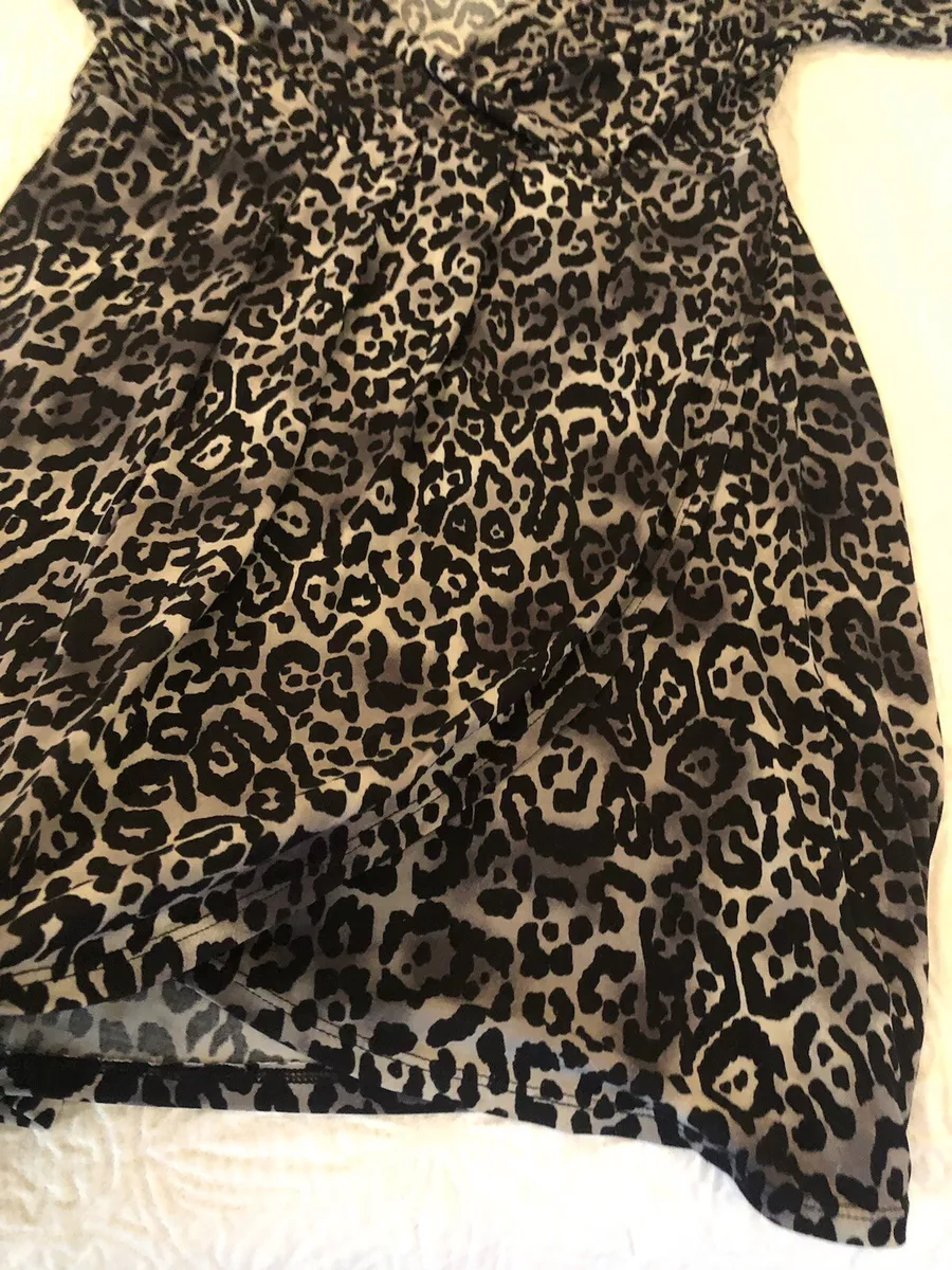 Apt 9 Womens Large Dress Short Sleeve Stretch Cheetah Leopard Print Black |  eBay