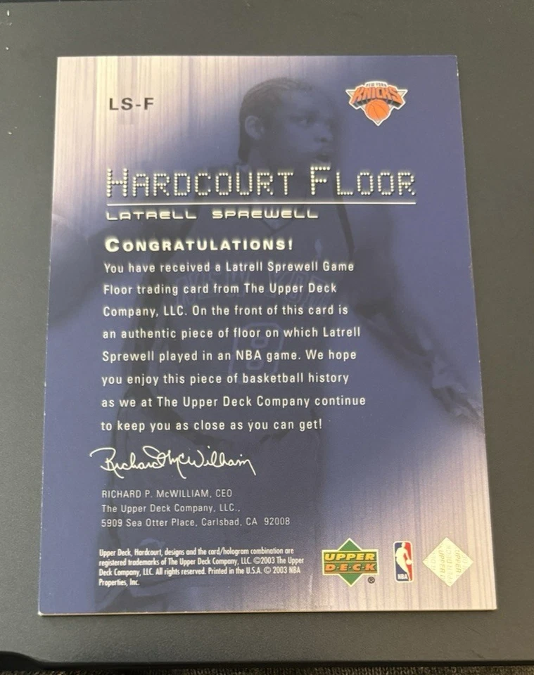 Latrell Sprewell 2003-04 Upper Deck Hardcourt Floor LSF New York Knicks Warriors - Image 2 of 2