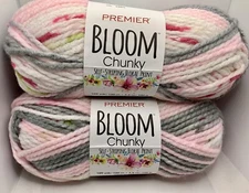 Premier Yarn Bloom Chunky Self Striping Floral Print Dahlia 2 Skeins 109y Pink