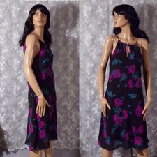 Vintage Floral Summer Dress Size Small 2000s Retro Y2K Black Pink Halter Resort