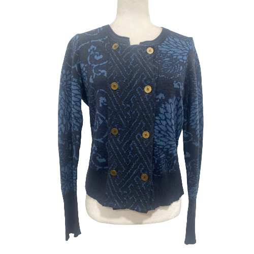 Peruvian Connection Blue Floral Button Sweater Ca… - image 1