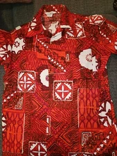 Vtg J C Penney's Hawaiian Shirt Vintage Size Large Red Abstract Hawaiian Print