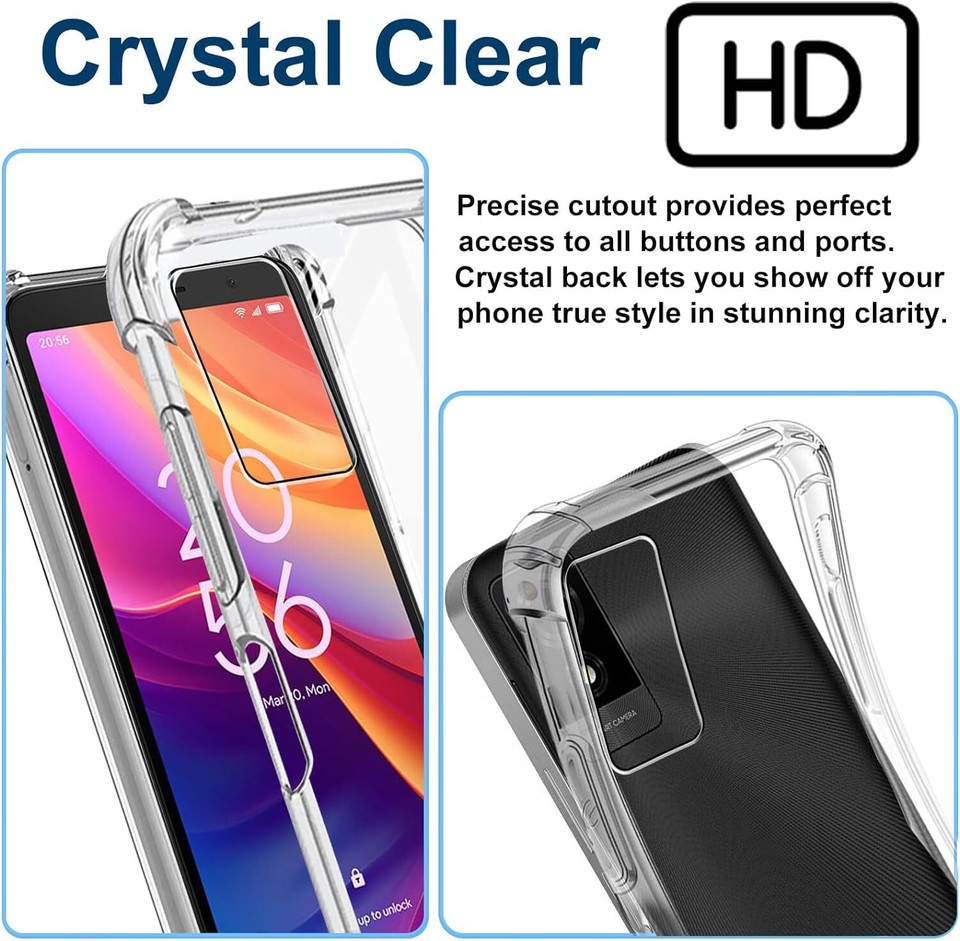 For TCL 501 Case,Clear Shockproof Phone Cover + Glass Screen Protector