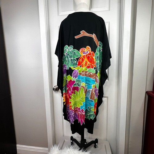 Hilo Hattie MuuMuu Kaftan Black and Floral Hawaiian Dress One