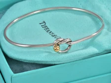 Tiffany & Co Silver 18K Gold Rope Ball Love Knot Hook 7.25" Bracelet in Pouch