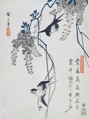 Schwalben und Glyzinie Utagawa Hiroshige Wandkunstdruck gerahmt 12x16