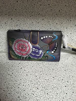 Anuschka Hand Painted Genuine Leather Wallet (Antique Rose Pewter)