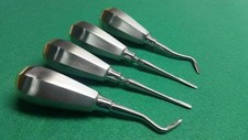 4 Dental Root Elevator Pedo  2 Bein & 2 Flhor with Gold Handle Dental Instrument
