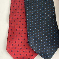 2 Tommy Hilfiger Red Navy Blue Neck Tie 100% Silk Made In USA Tie 60" x 3.5"