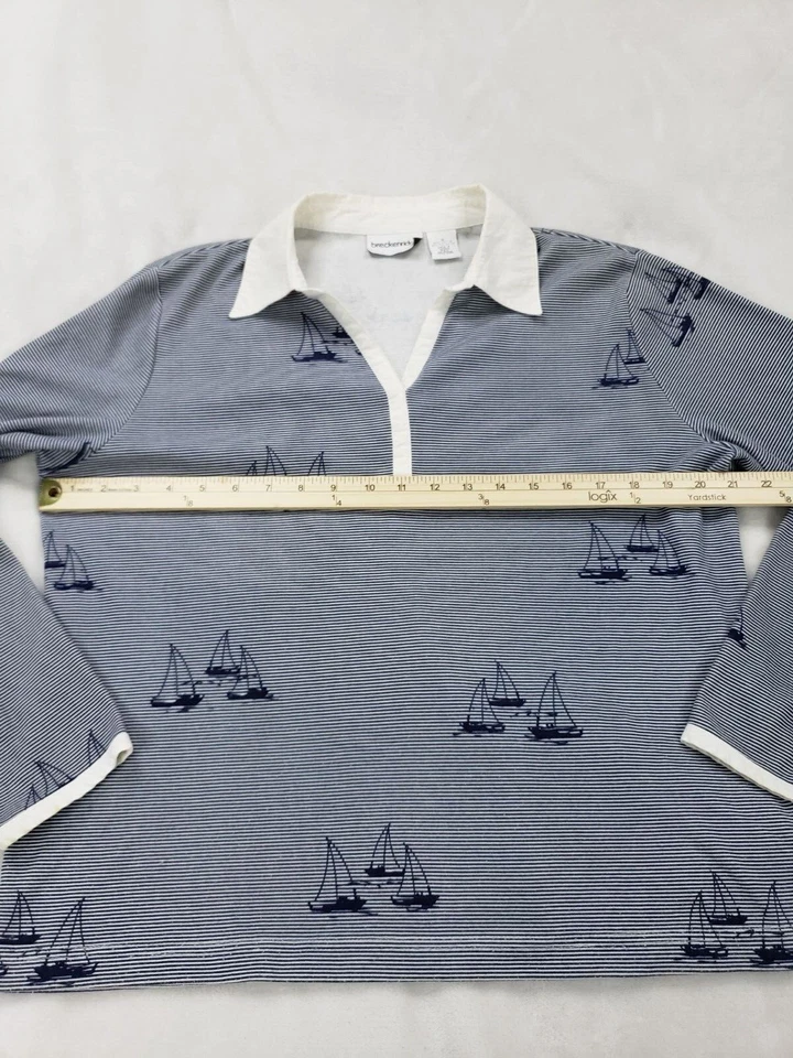 Breckenridge Top Women Medium navy White Nautical Beach Coastal Grandma Granny - Image 3 of 4