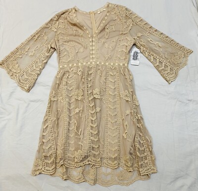 Easel NWT Nude Sexy Lace Over Lay Mini Dress Tunic Size Large | eBay