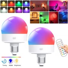 2X LED Battery Rechargeable Light Bulbs with Remote Control RGBW Screw-in Bulbs