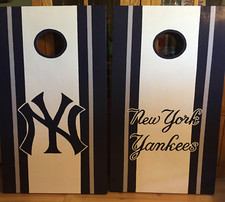 NY Yankees Striped Script Cornhole with Free Bags