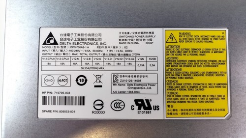 HP Z440 Workstation 700W Power Supply Delta DPS-700AB-1 A 719795-003 809053-001 - Afbeelding 2 van 3