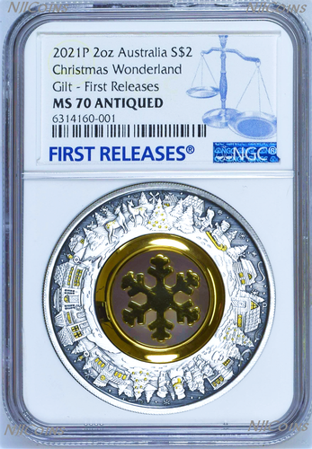 2021 Christmas Wonderland 2oz Silber Antik Münze NGC MS 70 FR - Bild 1 von 4