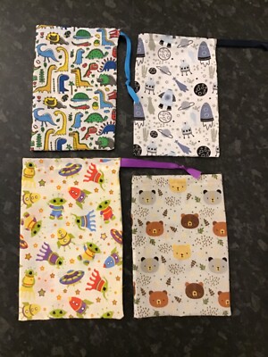 New 4 small  drawstring fabric bags/gift/storage teacher Topic resources