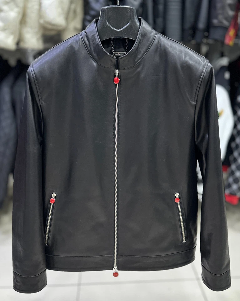 Kiton Genuine Leather Soft Lambskin Black Men's Moto Jacket - Image 2 of 4