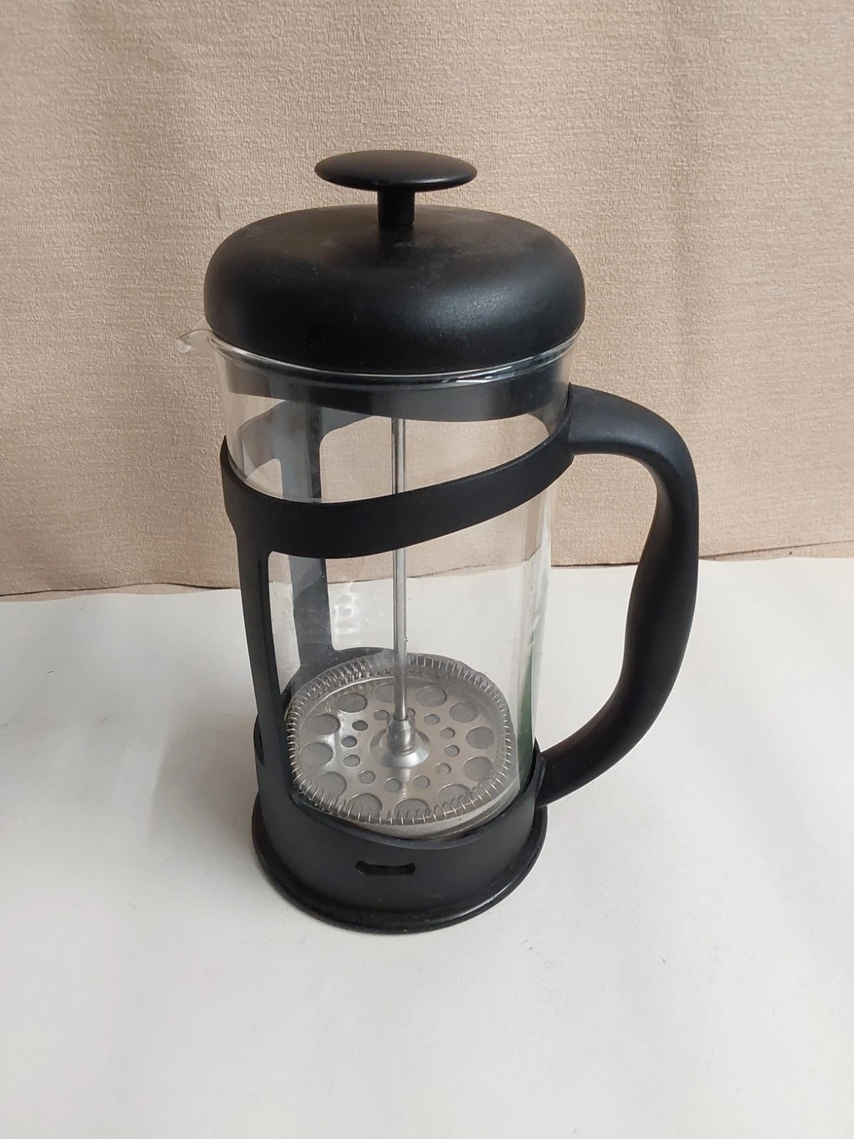 Glass Cafetiere French Press Coffee Maker Black Plastic Frame 600ml Approx