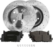 PM Auto Set of 6 Front 296mm Drilled Slotted Disc Brake Rotors-Ceramic Brake Pad