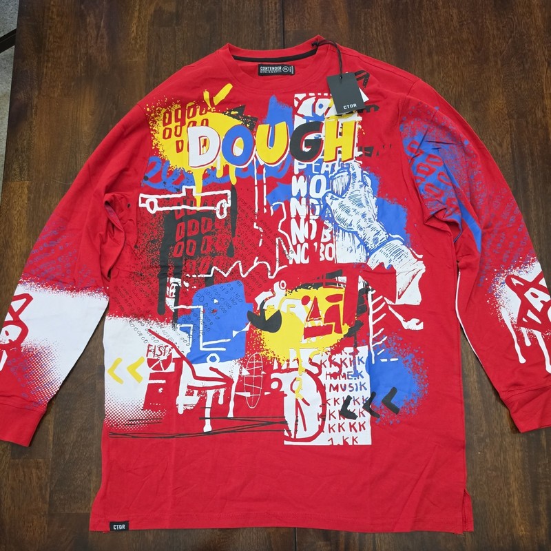 Contender Dough Graffiti Graphic Long Sleeve Shirt Red 2XL