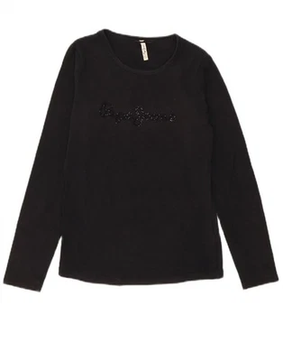 PEPE JEANS Mujer Gráfico Top Manga Larga Reino Unido 10 Pequeño Negro Algodón BE10 - Imagen 1 de 3