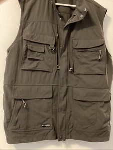 Columbia Fishing Vest Men XXL Olive Green GRT Utility Multi Pocket EUC