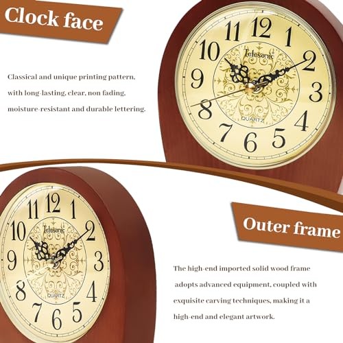 Desk Clock, Wooden Silent Table Clock, Battery Operated Vintage Clock Home - Picture 4 of 7