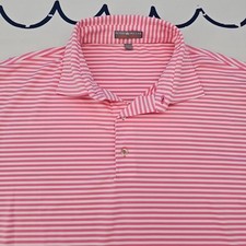 Peter Millar Summer Comfort Men's Pink Striped 3-Button Golf Polo Shirt Size L