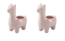 Flora Bunda 5" Empty Ceramic Llama,Set of 2, Pink