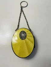 Antique Sterling Silver  Compact  Guilloche Enamel with Mirror on Chain