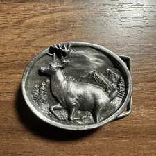 Solid Brass 1984 Bergamot Brass Works Belt Buckle Deer Buck Hunting Wildlife