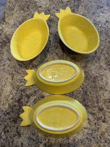 4 Vintage McCoy Pottery Yellow Pineapple Shape Oven Baking Serving Bowl Dish