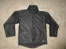 HELLY HANSEN POLYURETHANE FULL ZIP BLACK HOODED RAIN JACKET MEN SZ SMALL