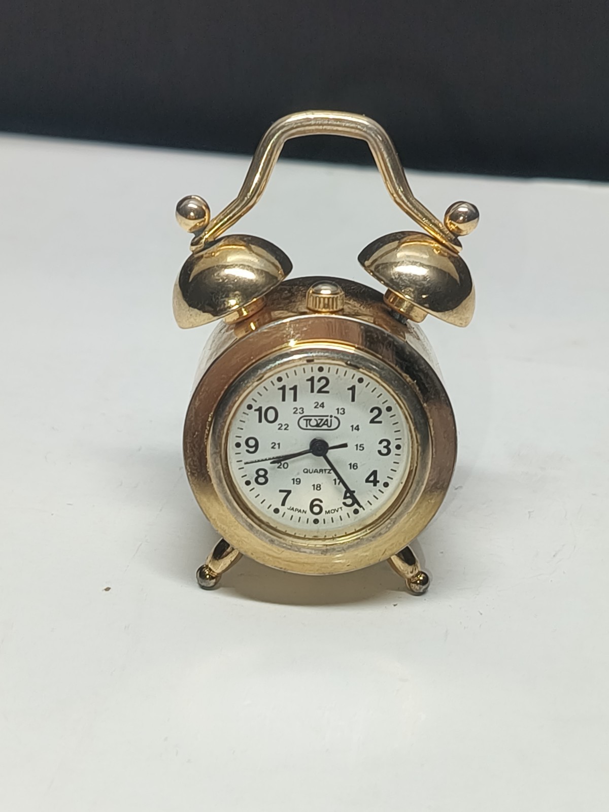 Tozaj Miniature Gold Tone Travel Alarm Clock Quartz Japan