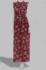 Vince Camuto Women's Purple Ruffled Floral Lined Chiffon Maxi Dress Size 2