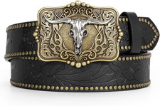 Western Belt for Men Women Cowboy Leather Belt Western Buckle Cowgirl Engrave