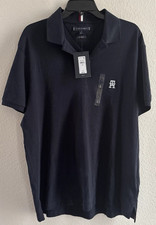 TOMMY HILFIGER polo shirt soft cotton monogram Embroidery Polo solid navy Large