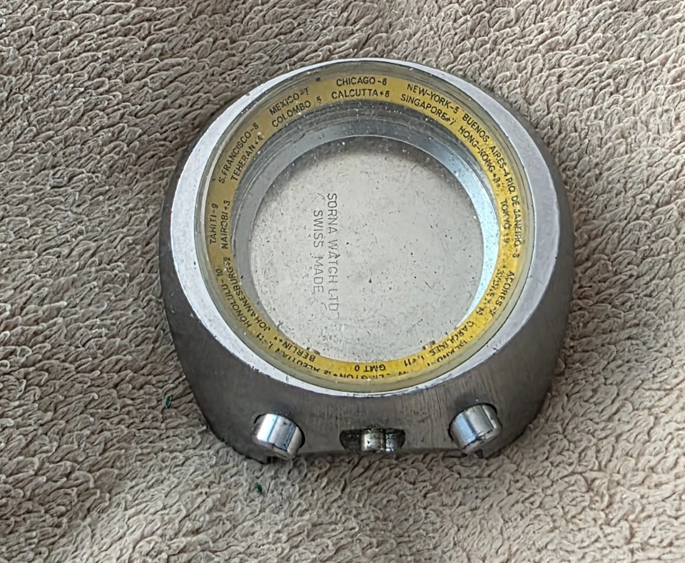 Sorna Fabricado Suiza Cronógrafo La Caja, Botón Acero Circa Años 70. Foto 3 de 4