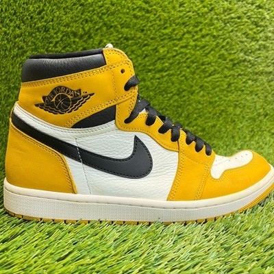 Nike Air Jordan 1 Retro High OG Mens Size 9 Yellow White Athletic Shoes Sneakers