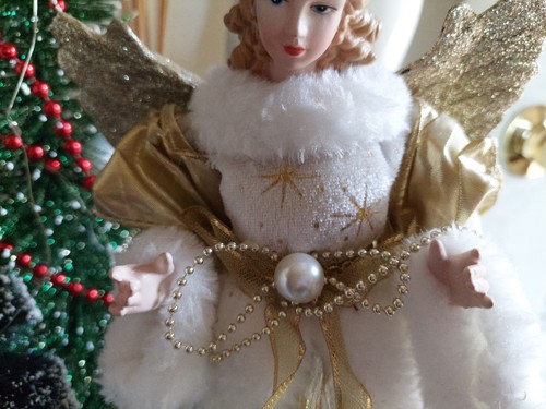 CHRISTMAS GOLD & WHITE ANGEL CHRISTMAS TREE TOPPER / DECORATION ORNAMENT - Picture 12 of 13