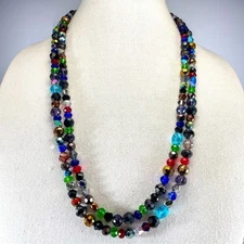 Stunning Unsigned Gun Metal Ton Toggle Clasp Rainbow Glass Beaded Necklace