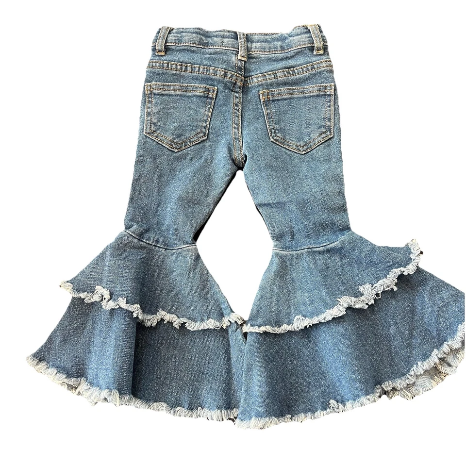 Clover Cottage Ruffle Denim Bell Bottoms Baby 12-18 M Blue Jean Boho Cowgirl - Image 3 of 4